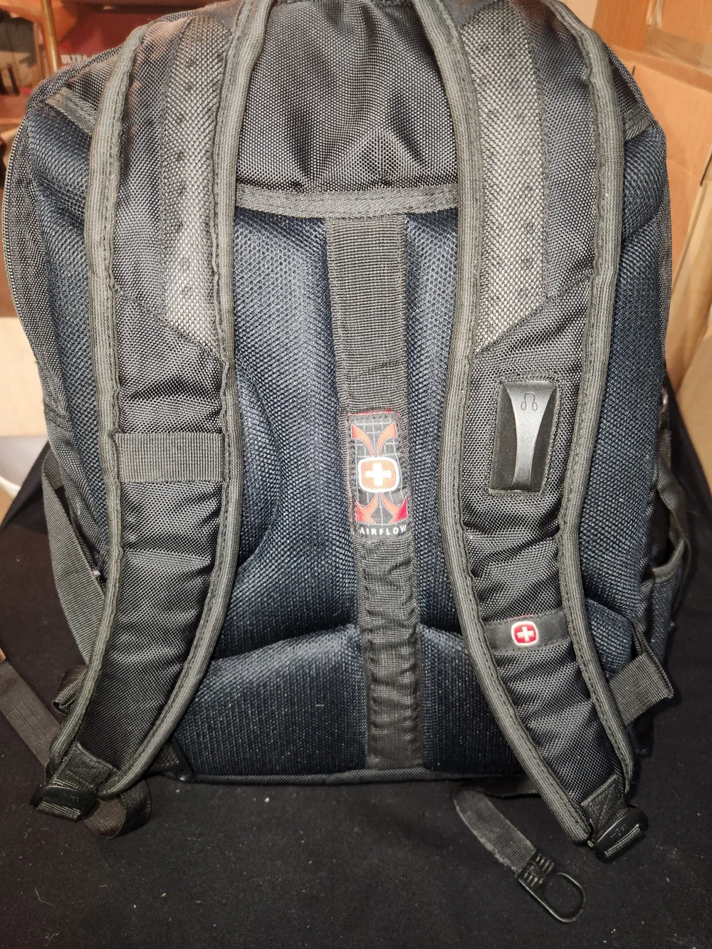 Black Swiss-Style Men’s Laptop Backpack with White Accents #331